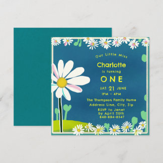 Fille Doux Marguerite Bleu Jaune Invitation Annive
