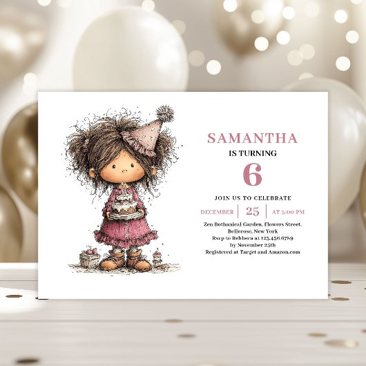 Fille drôle capricieuse Invitation 6ème Anniversai