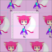 Fille d'une chevelure rose d'Anime de Neko, tissu (Carreau)