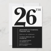 Fille Elegant 26e anniversaire invitation Black Wh (Devant)