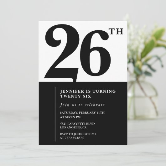 Fille Elegant 26e anniversaire invitation Black Wh (Debout devant)