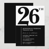 Fille Elegant 26e anniversaire invitation Black Wh (Devant / Derrière)