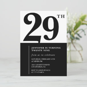 Fille Elegant 29e anniversaire invitation Black Wh