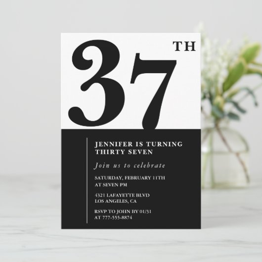 Fille Elegant 37e anniversaire invitation Black Wh (Debout devant)