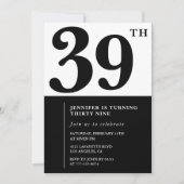 Fille Elegant 39e anniversaire invitation Black Wh (Devant)
