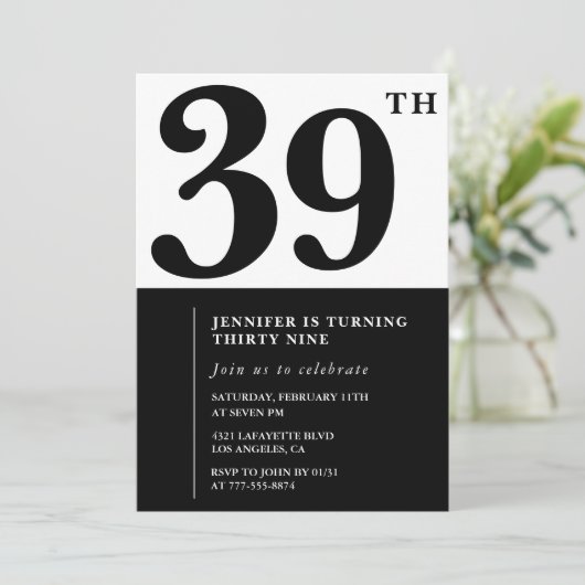 Fille Elegant 39e anniversaire invitation Black Wh (Debout devant)