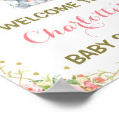 Fille Eléphant Baby shower rose Floral Affiche de  (Coin)
