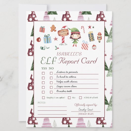 Fille Elf | Carte de rapport pour enfants (Devant)