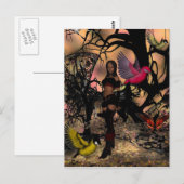 Fille Elfe Carte Postale Oiseaux (Devant / Derrière)