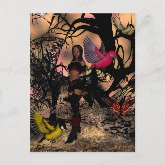 Fille Elfe Carte Postale Oiseaux (Devant)