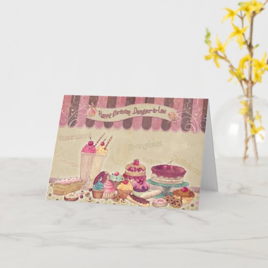 Fille en droit - Carte d'anniversaire - Gâteaux et (Fleur jaune)