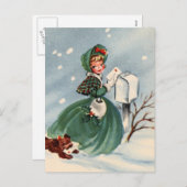 Fille en manteau vert Mailing Cartes de Noël (Devant / Derrière)