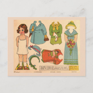 FILLE EN POUPÉE DE PAPIER CARTE POSTALE VINTAGE MI