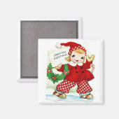 Fille en Red Patinage Magnet Vintage (Recto/Verso)