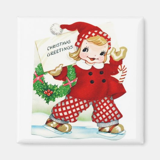 Fille en Red Patinage Magnet Vintage (Devant)