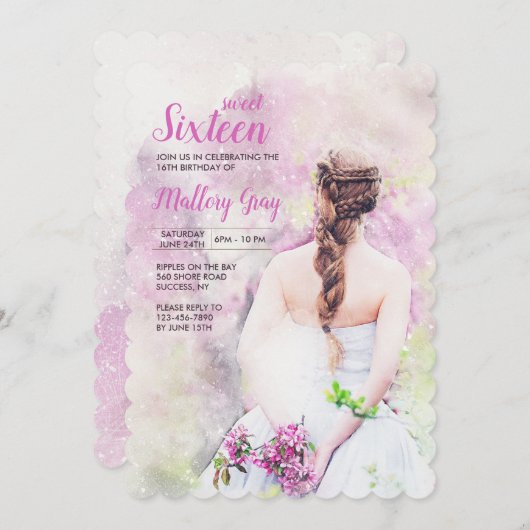 Fille en robe blanche Invitation (Devant / Derrière)