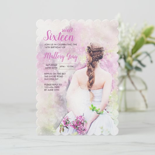 Fille en robe blanche Invitation (Debout devant)