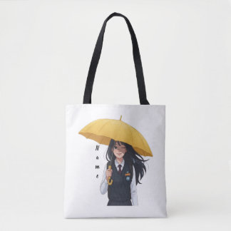 Fille esthétique avec sac fourre-tout parapluie ja