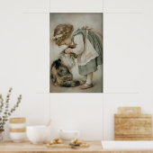 Fille et chat impression antique, Vert sauge rusti (Cuisine)
