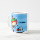 Fille et chat mignons de Noël de ♥ de TASSE de ♥ (Devant gauche)