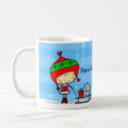 Fille et chat mignons de Noël de ♥ de TASSE de ♥ (Gauche)