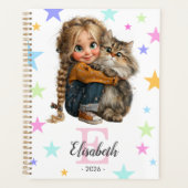 Fille et chaton monogramme initiale et nom (Devant)