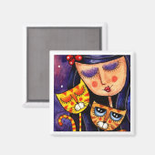 Fille et chats gingembre - Magnet 2 (Recto/Verso)