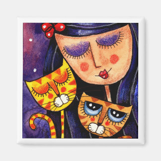 Fille et chats gingembre - Magnet 2
