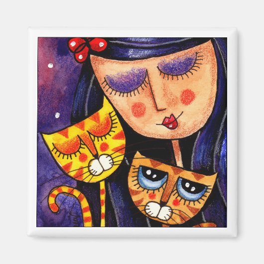 Fille et chats gingembre - Magnet 2 (Devant)