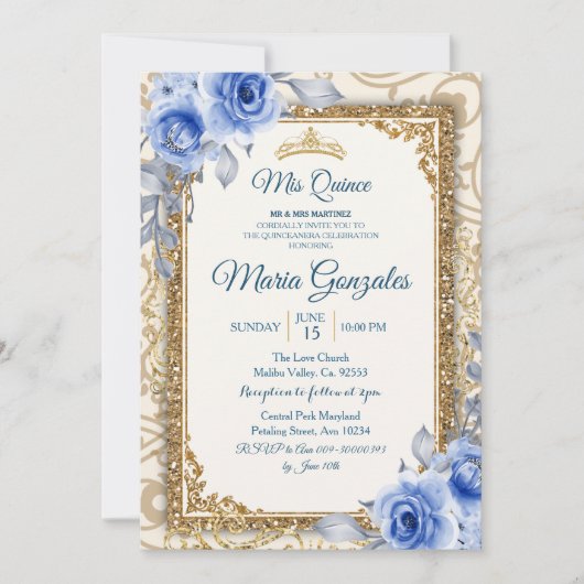 Fille et garçon Marine Blue Mis Quince Invitation (Devant)