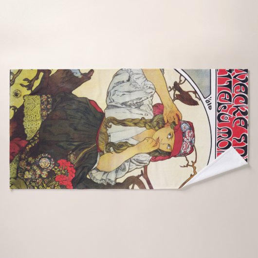 Fille et géranium, Mucha (Serviette de bain)