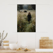 Fille et impression de vache, Maison de ferme vint (Cuisine)