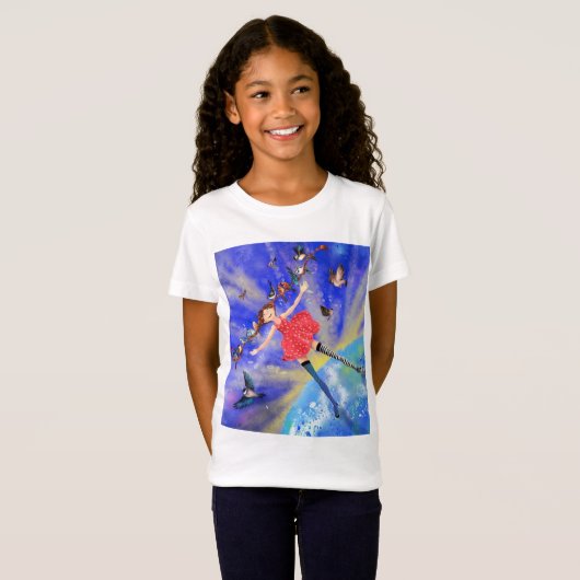 Fille et oiseaux T-shirt Printemps (Devant entier)