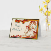 Fille et sa carte d'anniversaire de Sheltie (Fleur jaune)