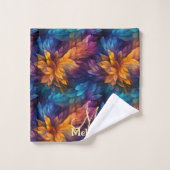 Fille étincelante Marine bleu violet Feuilles (Gant de toilette)