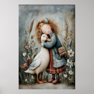 Fille étreint un canard d'amour Impression d'art v