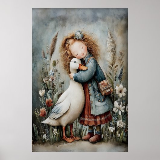 Fille étreint un canard d'amour Impression d'art v (Devant)