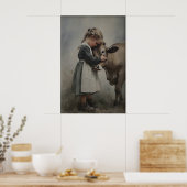 Fille étreint une vache Impression antique, Ferme (Cuisine)