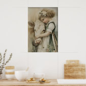 Fille étreint une vache, impression antique, vert (Cuisine)