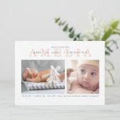 Fille faire-part de naissance - rose et gris (Debout devant)