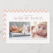 Fille faire-part de naissance - rose et gris (Devant / Derrière)