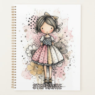Fille Fantaisiste Aquarelle avec Accents Floraux (