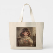 Fille Fantaisiste avec Sac Cabas Café (Dos)
