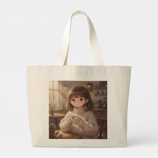 Fille Fantaisiste avec Sac Cabas Café