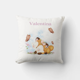Fille Fantaisiste Renard & Papillon Coussin Nom Pe