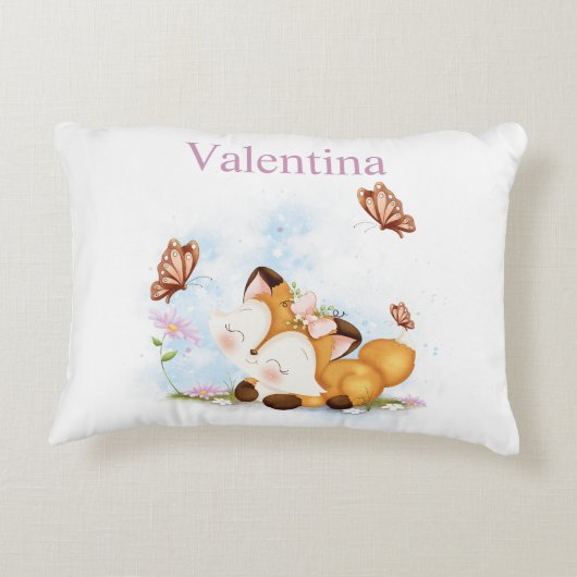 Fille Fantaisiste Renard & Papillon Coussin Nom Pe (Dos)