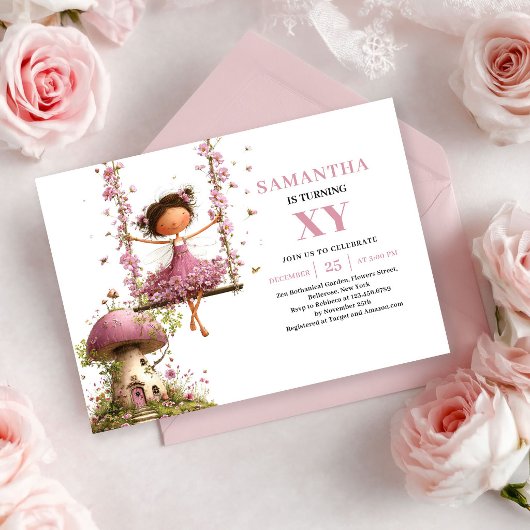 Fille Fée Caprice Invitation Rose Pâle Anniversair