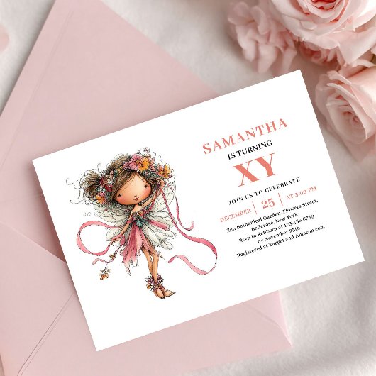 Fille Fée Capricieuse 9e Anniversaire Invitation F