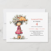 Fille Fée Rêveuse 1er Anniversaire Invitations Ros (Devant)