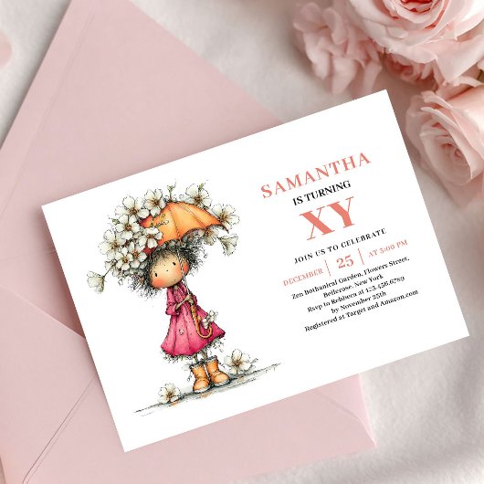 Fille Fée Rêveuse 1er Anniversaire Invitations Ros
